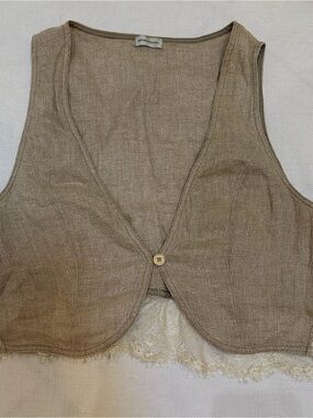 Intimissimi  Linen Lace Button Front Cropped Vest S/M Metallic Italy Whimsy